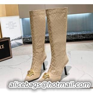 Duplicate Versace x Fendi Fendace FF Canvas High Boots 10.5cm Beige 070483