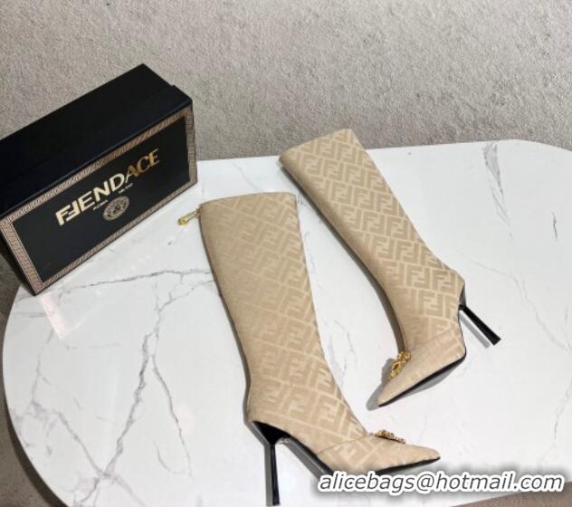 Duplicate Versace x Fendi Fendace FF Canvas High Boots 10.5cm Beige 070483