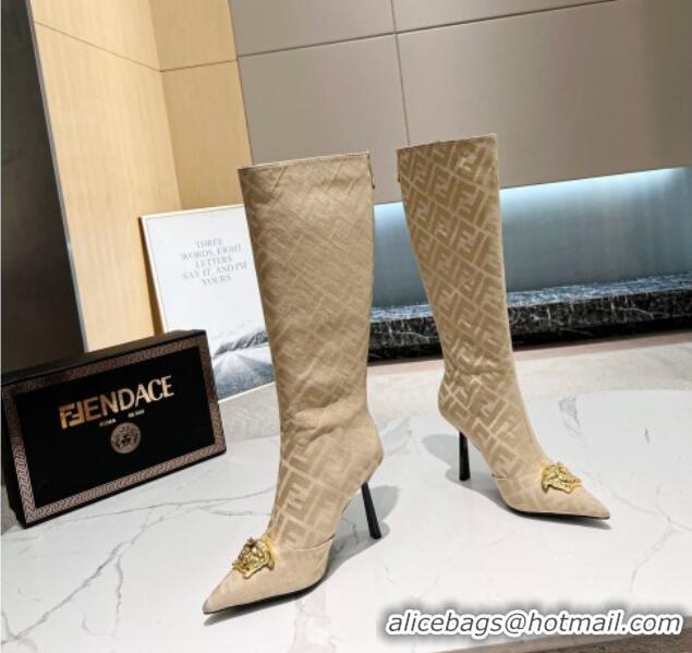 Duplicate Versace x Fendi Fendace FF Canvas High Boots 10.5cm Beige 070483