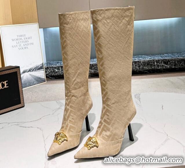 Duplicate Versace x Fendi Fendace FF Canvas High Boots 10.5cm Beige 070483