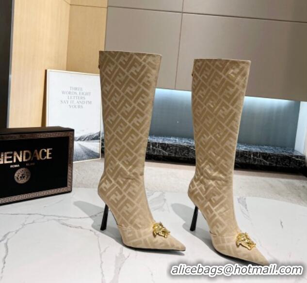 Duplicate Versace x Fendi Fendace FF Canvas High Boots 10.5cm Beige 070483