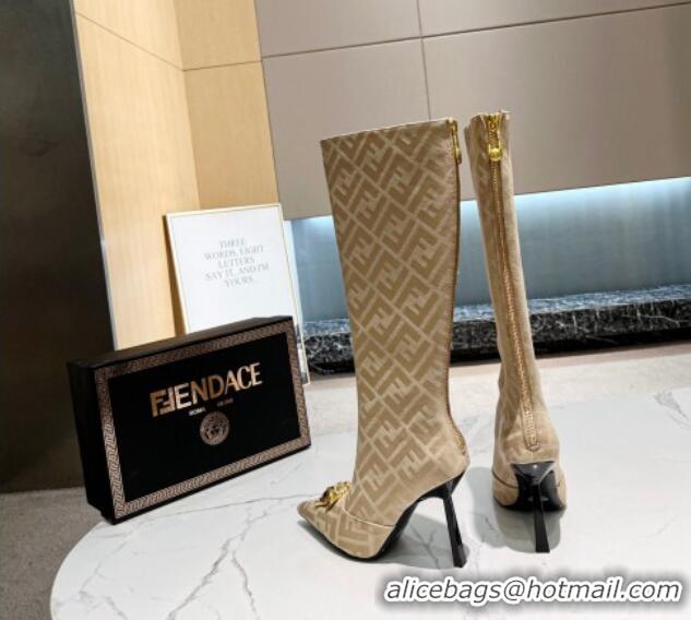 Duplicate Versace x Fendi Fendace FF Canvas High Boots 10.5cm Beige 070483