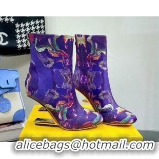 Low Price Fendi First Heel 8cm Ankle Boots in Print Fabric Purple 072027