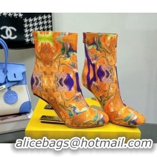 Top Grade Fendi First Heel 8cm Ankle Boots in Print Fabric Orange 072031