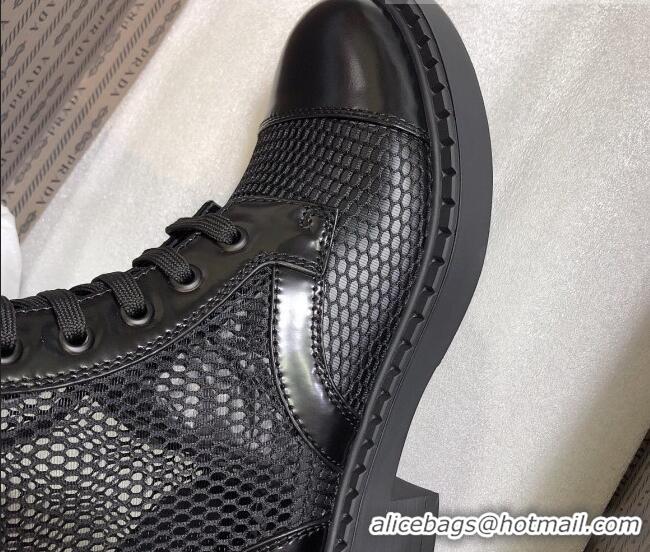 Discount Prada Mesh Mid-High Boots Black 052630