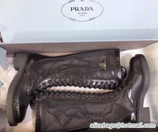 Discount Prada Mesh Mid-High Boots Black 052630