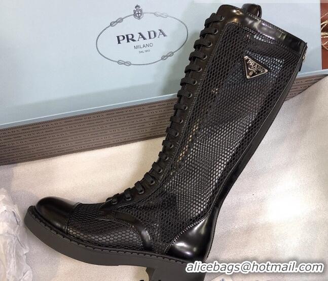 Discount Prada Mesh Mid-High Boots Black 052630