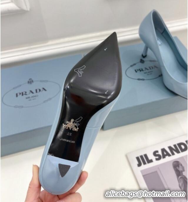 Good Product Prada Brush Leather Slingback Pumps 7.5cm with Metal Logo Blue 0523102