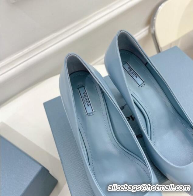 Good Product Prada Brush Leather Slingback Pumps 7.5cm with Metal Logo Blue 0523102