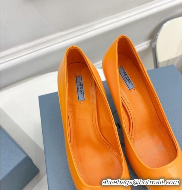 Pretty Style Prada Brush Leather Slingback Pumps 7.5cm with Metal Logo Orange 0523104