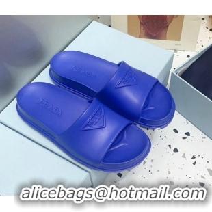 Most Popular Prada Rubber Flat Slides Sandals Blue 0523107