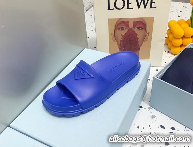 Most Popular Prada Rubber Flat Slides Sandals Blue 0523107