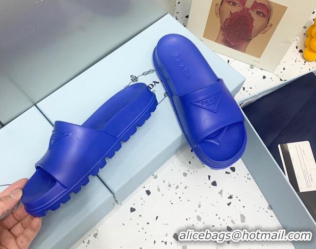 Most Popular Prada Rubber Flat Slides Sandals Blue 0523107