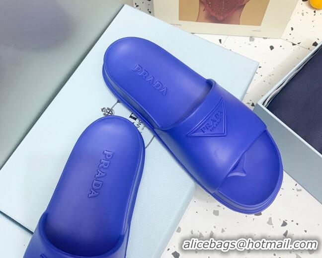 Most Popular Prada Rubber Flat Slides Sandals Blue 0523107