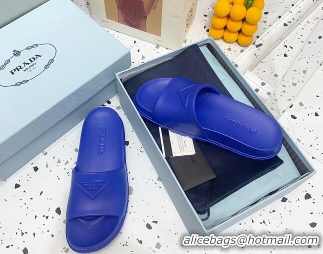 Most Popular Prada Rubber Flat Slides Sandals Blue 0523107