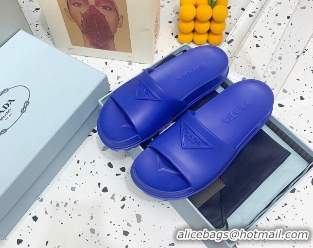 Most Popular Prada Rubber Flat Slides Sandals Blue 0523107