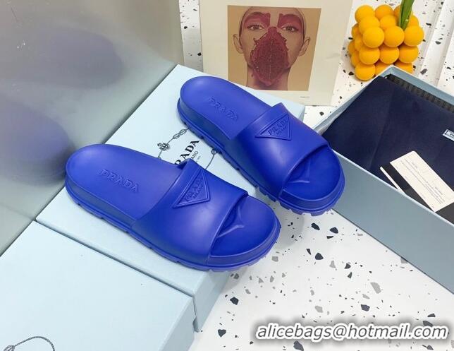 Most Popular Prada Rubber Flat Slides Sandals Blue 0523107