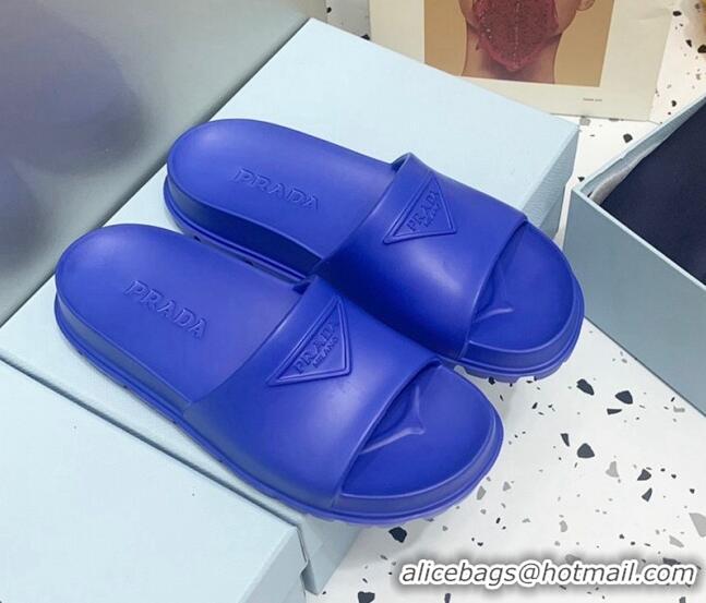 Most Popular Prada Rubber Flat Slides Sandals Blue 0523107