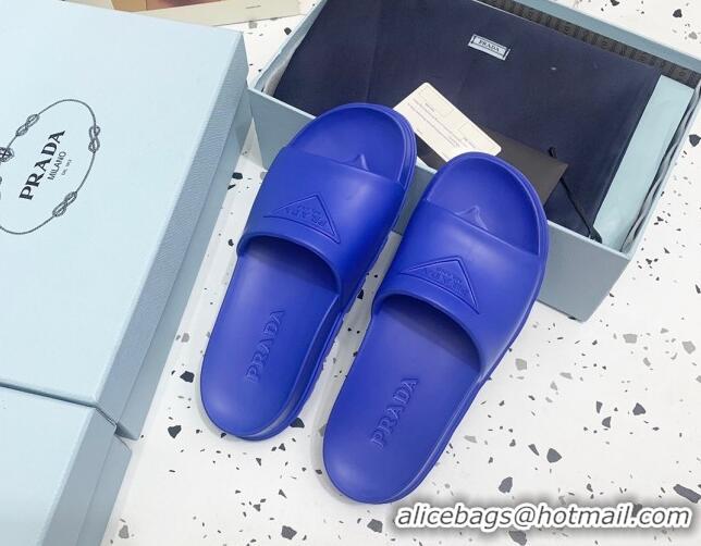 Most Popular Prada Rubber Flat Slides Sandals Blue 0523107