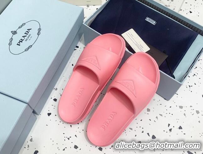 Trendy Design Prada Rubber Flat Slides Sandals Pink 0523108