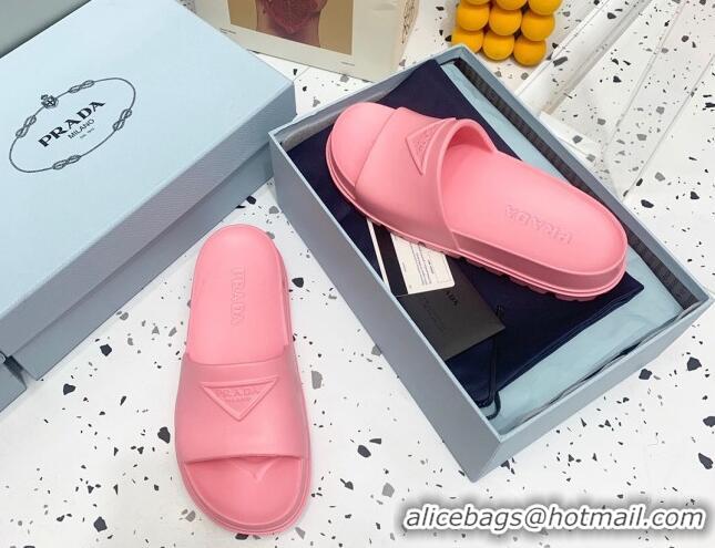 Trendy Design Prada Rubber Flat Slides Sandals Pink 0523108