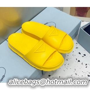 Best Product Prada Rubber Flat Slides Sandals Yellow 0523109