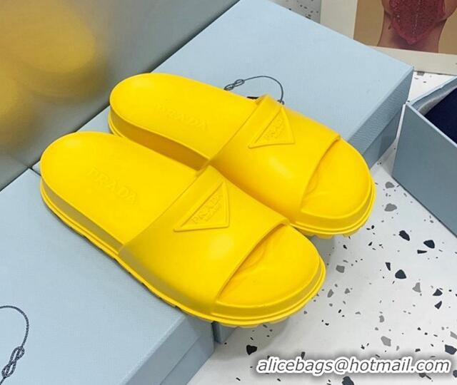 Best Product Prada Rubber Flat Slides Sandals Yellow 0523109