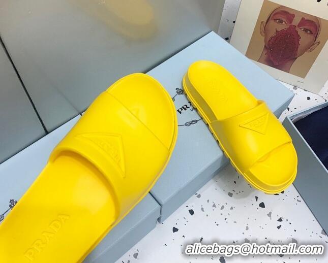 Best Product Prada Rubber Flat Slides Sandals Yellow 0523109