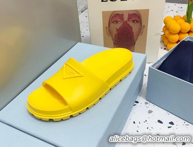 Best Product Prada Rubber Flat Slides Sandals Yellow 0523109