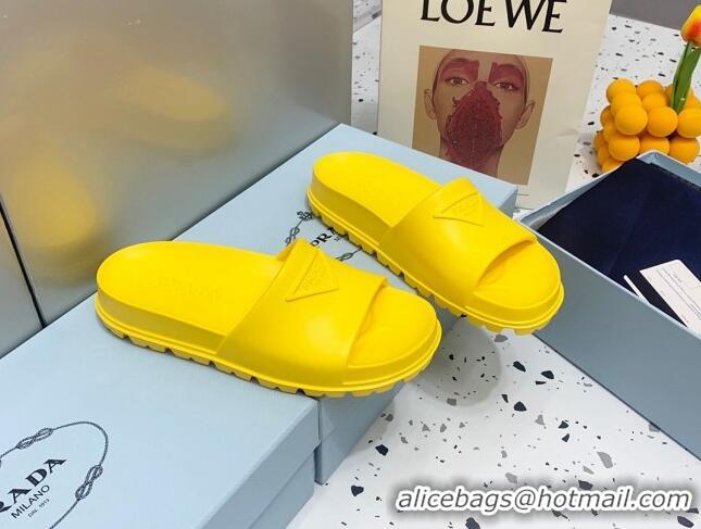 Best Product Prada Rubber Flat Slides Sandals Yellow 0523109