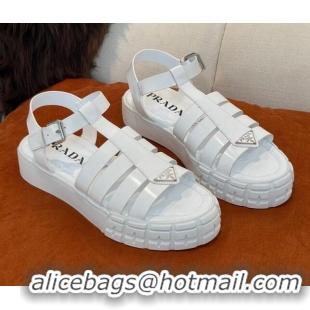 Top Design Prada Rubber Strap Flat Sandals with Metal Logo White 0523111