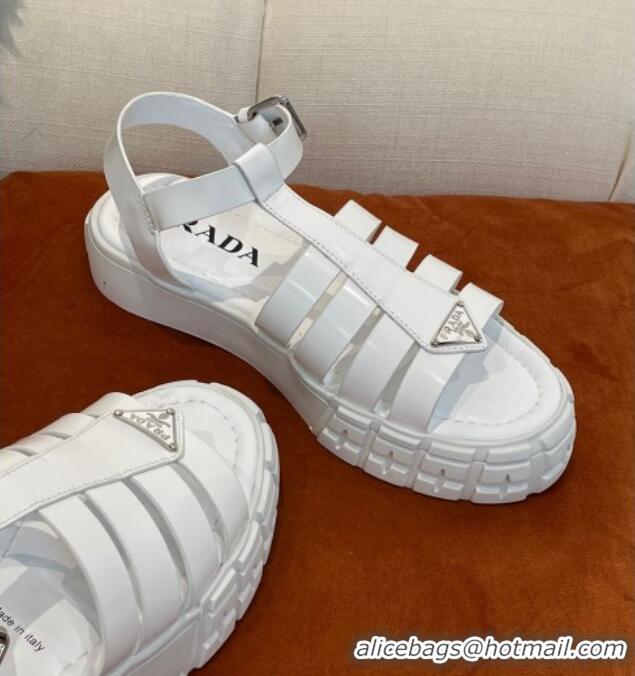 Top Design Prada Rubber Strap Flat Sandals with Metal Logo White 0523111