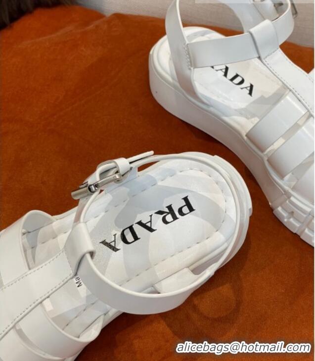 Top Design Prada Rubber Strap Flat Sandals with Metal Logo White 0523111