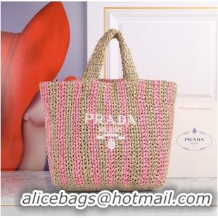 Affordable Price Prada Openwork Straw Tote Bag A20270 Pink