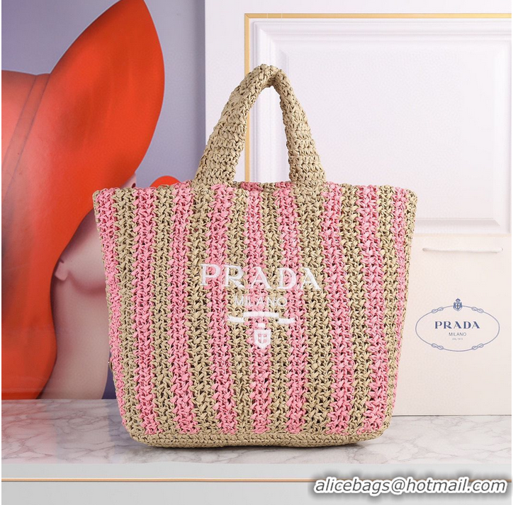 Affordable Price Prada Openwork Straw Tote Bag A20270 Pink