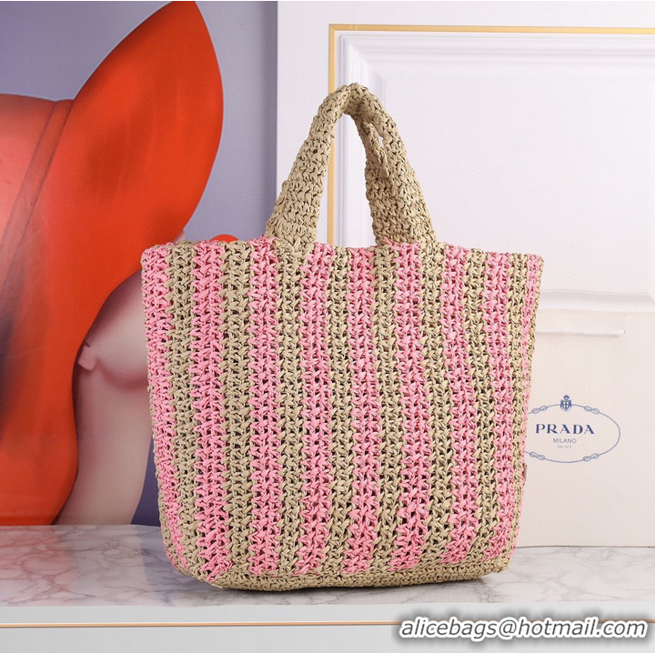 Affordable Price Prada Openwork Straw Tote Bag A20270 Pink