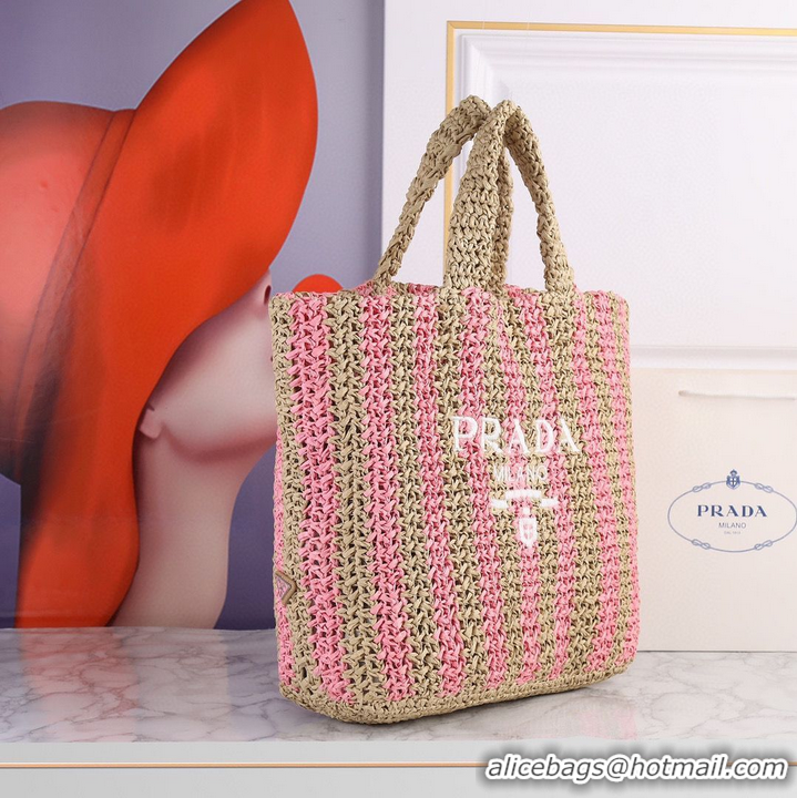 Affordable Price Prada Openwork Straw Tote Bag A20270 Pink