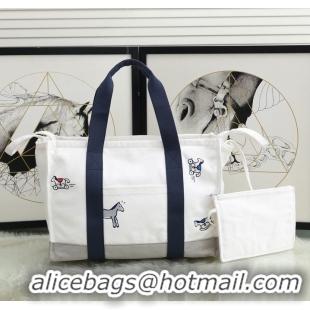 Trendy Design Hermes Adada Nappy Canvas Shopping Bag H5635 Navy&White