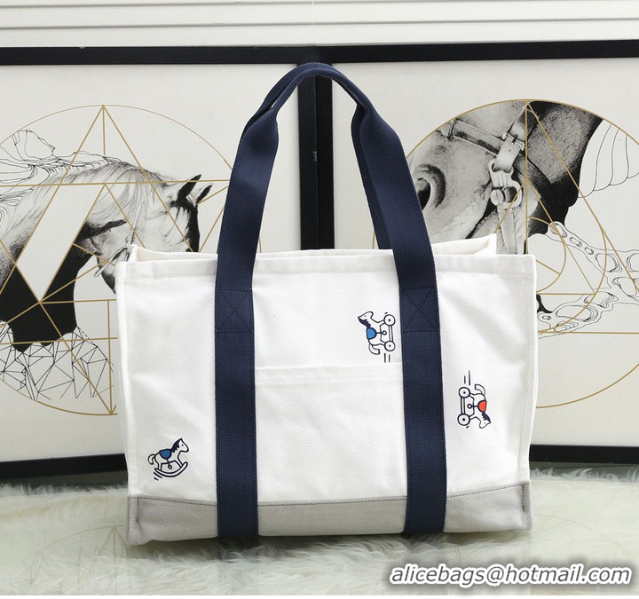 Trendy Design Hermes Adada Nappy Canvas Shopping Bag H5635 Navy&White