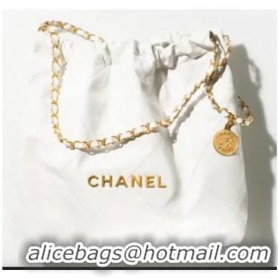 Famous Brand CHANEL 22 SMALL HANDBAG AS3260 white&gold Metal