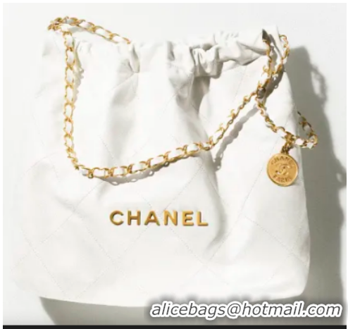 Famous Brand CHANEL 22 SMALL HANDBAG AS3260 white&gold Metal