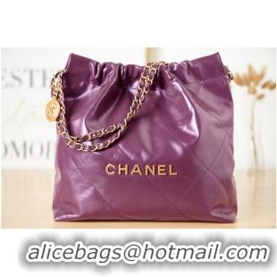 Promotional CHANEL 22 HANDBAG Calfskin & gold-Tone Metal AS3261 dark Purple