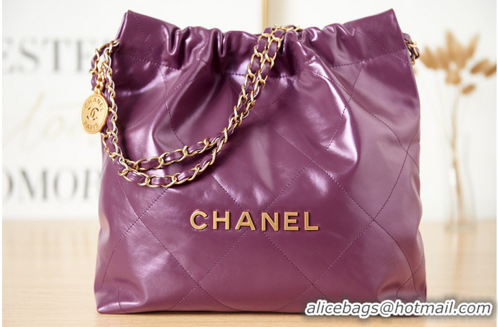 Promotional CHANEL 22 HANDBAG Calfskin & gold-Tone Metal AS3261 dark Purple