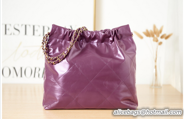 Promotional CHANEL 22 HANDBAG Calfskin & gold-Tone Metal AS3261 dark Purple