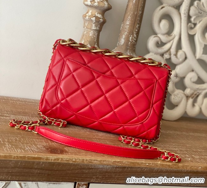 Grade Quality Chanel SMALL FLAP BAG Lambskin & Gold-Tone Metal AS3367 red