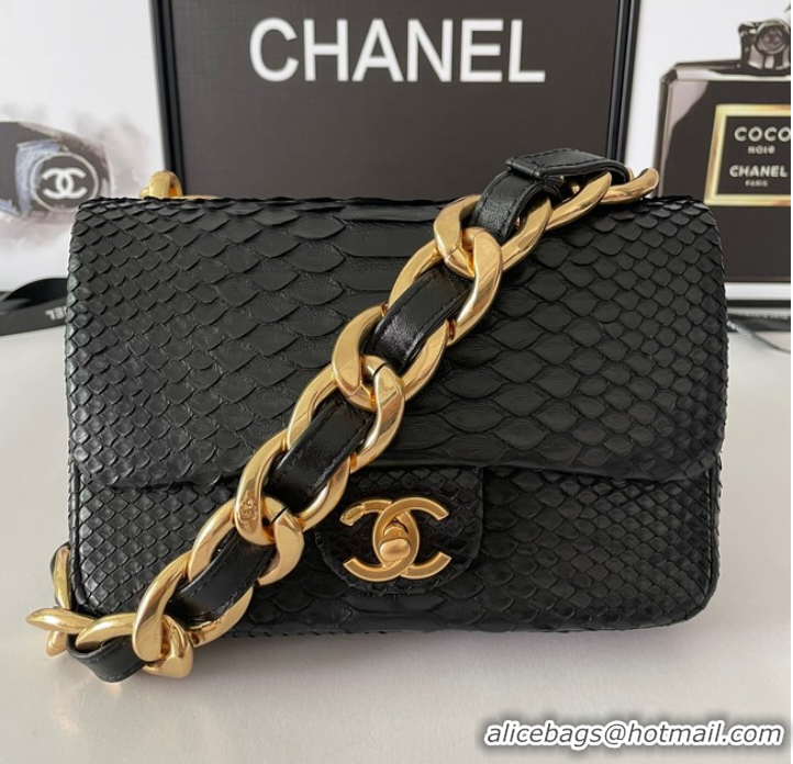 Promotional Chanel SMALL FLAP BAG Snakeskin & Gold-Tone Metal AS3214 black