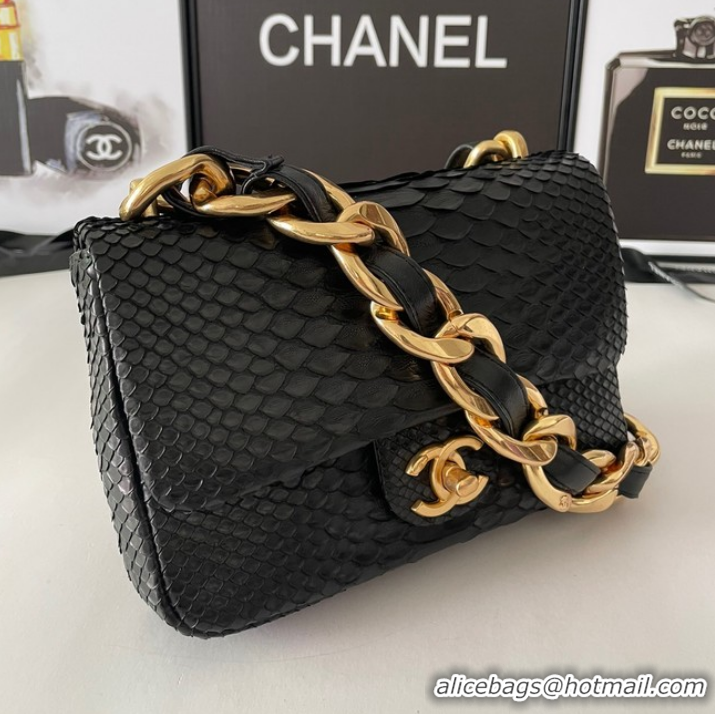 Promotional Chanel SMALL FLAP BAG Snakeskin & Gold-Tone Metal AS3214 black