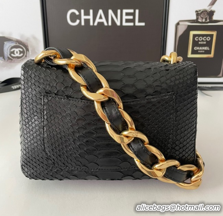 Promotional Chanel SMALL FLAP BAG Snakeskin & Gold-Tone Metal AS3214 black