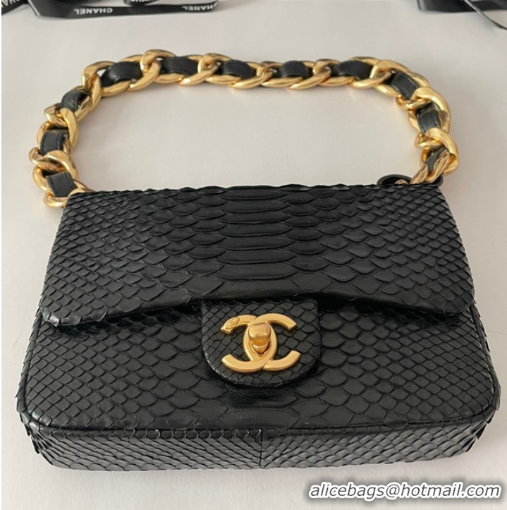 Promotional Chanel SMALL FLAP BAG Snakeskin & Gold-Tone Metal AS3214 black