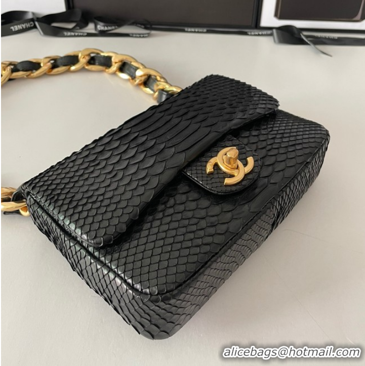 Promotional Chanel SMALL FLAP BAG Snakeskin & Gold-Tone Metal AS3214 black